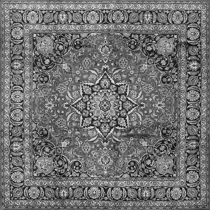 Round Machine Washable Medallion Gray Traditional Rug, wshtr2654gry