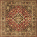 Square Machine Washable Medallion Brown Traditional Rug, wshtr2654brn