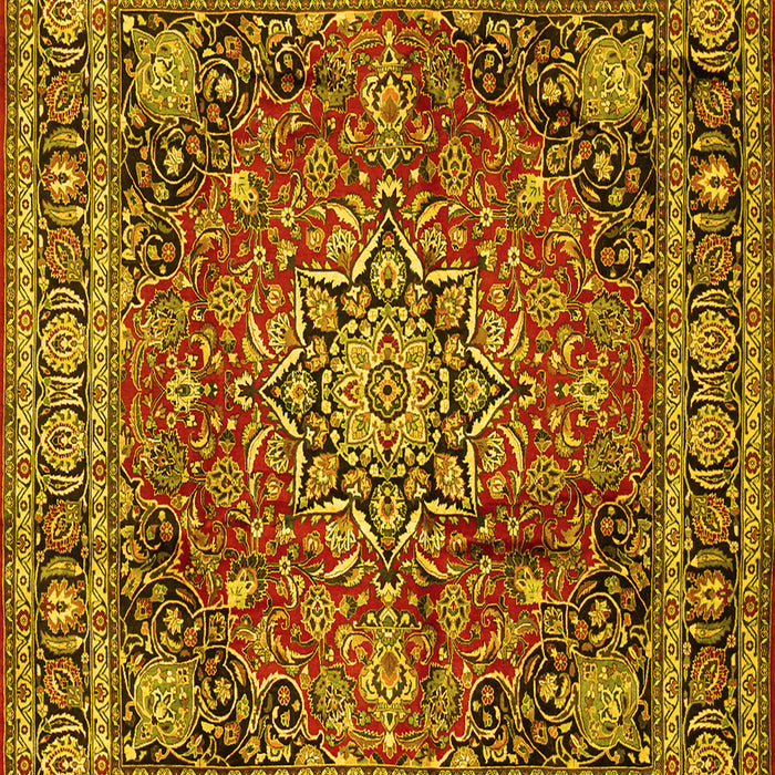 Machine Washable Medallion Yellow Traditional Rug, wshtr2654yw