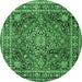 Round Machine Washable Medallion Emerald Green Traditional Area Rugs, wshtr2654emgrn