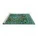 Sideview of Machine Washable Medallion Turquoise Traditional Area Rugs, wshtr2654turq