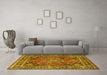 Machine Washable Medallion Yellow Traditional Rug in a Living Room, wshtr2654yw