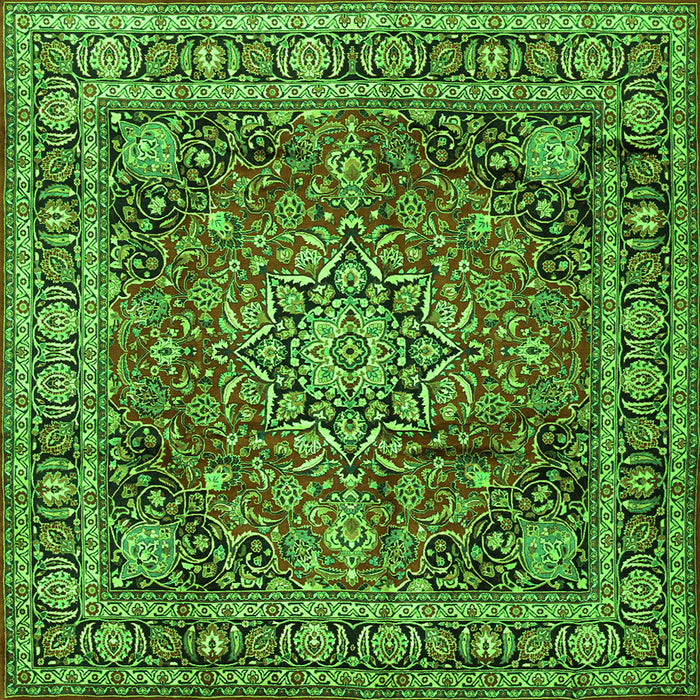 Round Machine Washable Medallion Green Traditional Area Rugs, wshtr2654grn