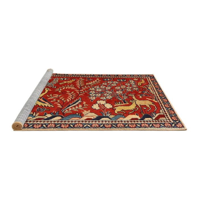 Sideview of Machine Washable Traditional Orange Brown Rug, wshtr2655