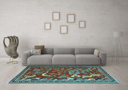 Machine Washable Animal Light Blue Traditional Rug in a Living Room, wshtr2655lblu