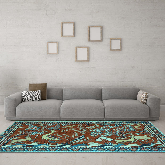Machine Washable Animal Light Blue Traditional Rug in a Living Room, wshtr2655lblu