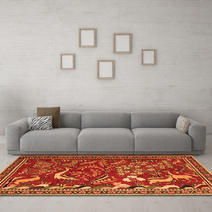 Machine Washable Animal Orange Traditional Area Rugs in a Living Room, wshtr2655org