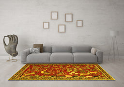 Machine Washable Animal Yellow Traditional Rug in a Living Room, wshtr2655yw