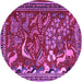 Round Machine Washable Animal Purple Traditional Area Rugs, wshtr2655pur