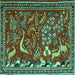 Square Machine Washable Animal Turquoise Traditional Area Rugs, wshtr2655turq