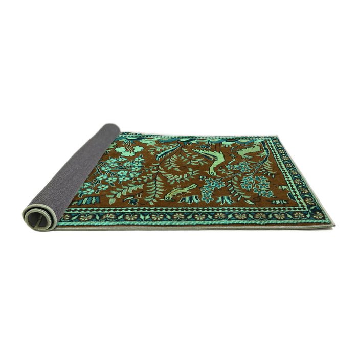 Sideview of Animal Turquoise Traditional Rug, tr2655turq