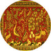 Round Animal Yellow Traditional Rug, tr2655yw