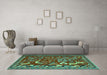 Machine Washable Animal Turquoise Traditional Area Rugs in a Living Room,, wshtr2655turq