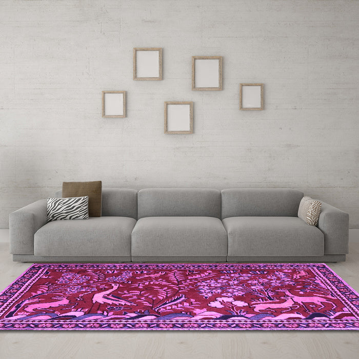 Machine Washable Animal Purple Traditional Area Rugs in a Living Room, wshtr2655pur