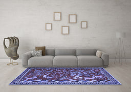 Machine Washable Animal Blue Traditional Rug in a Living Room, wshtr2655blu