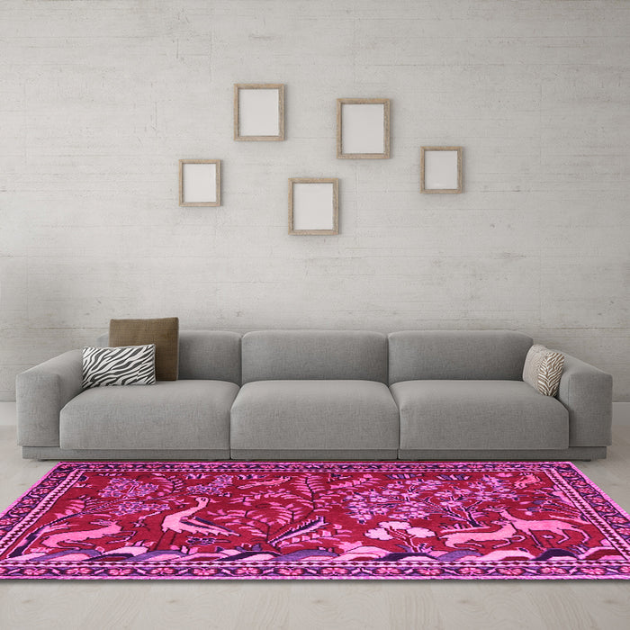 Machine Washable Animal Pink Traditional Rug in a Living Room, wshtr2655pnk