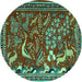 Round Machine Washable Animal Turquoise Traditional Area Rugs, wshtr2655turq