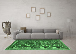 Machine Washable Animal Emerald Green Traditional Area Rugs in a Living Room,, wshtr2655emgrn
