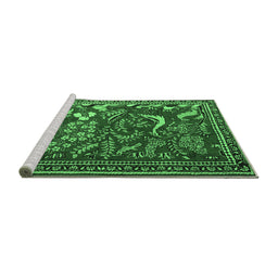 Sideview of Machine Washable Animal Emerald Green Traditional Area Rugs, wshtr2655emgrn
