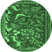 Round Animal Emerald Green Traditional Rug, tr2655emgrn