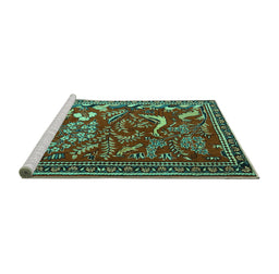 Sideview of Machine Washable Animal Turquoise Traditional Area Rugs, wshtr2655turq