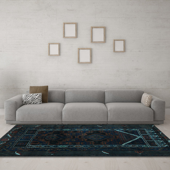 Machine Washable Persian Light Blue Traditional Rug in a Living Room, wshtr2656lblu