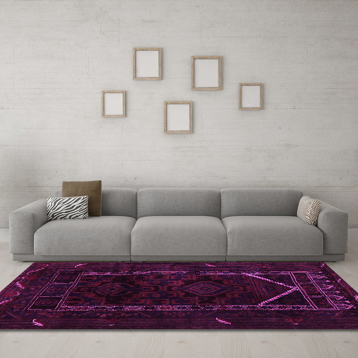 Machine Washable Persian Pink Traditional Rug in a Living Room, wshtr2656pnk