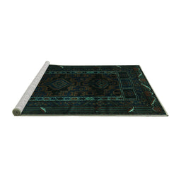 Sideview of Machine Washable Persian Turquoise Traditional Area Rugs, wshtr2656turq