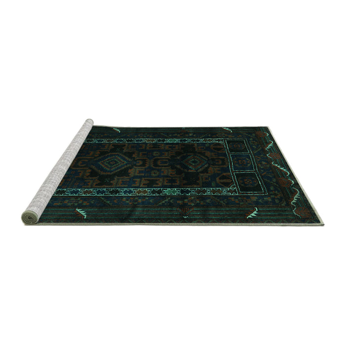 Sideview of Machine Washable Persian Turquoise Traditional Area Rugs, wshtr2656turq