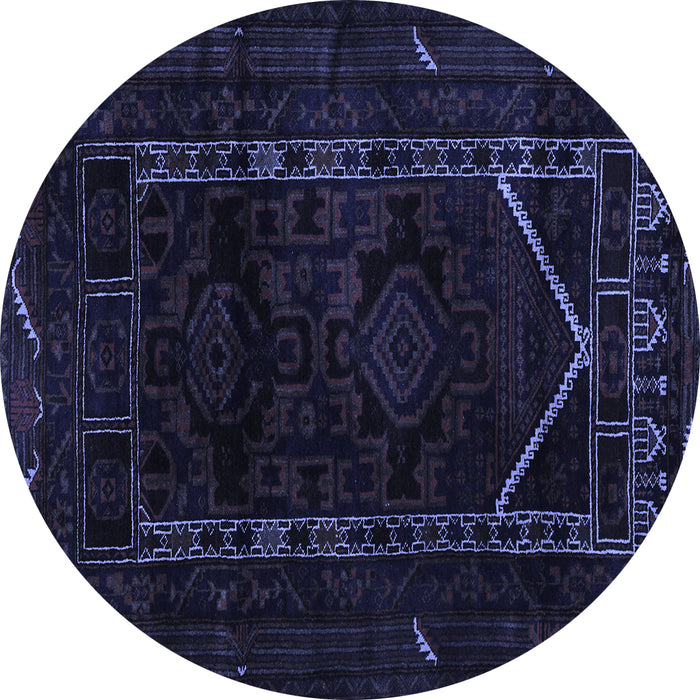 Round Machine Washable Persian Blue Traditional Rug, wshtr2656blu