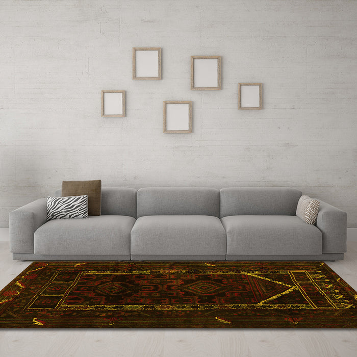 Machine Washable Persian Yellow Traditional Rug in a Living Room, wshtr2656yw