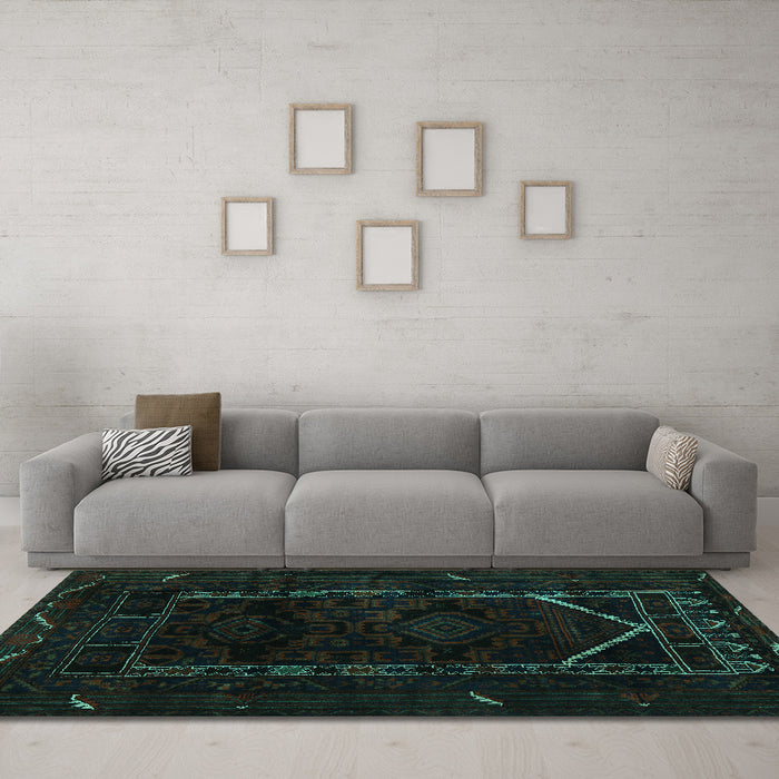 Machine Washable Persian Turquoise Traditional Area Rugs in a Living Room,, wshtr2656turq