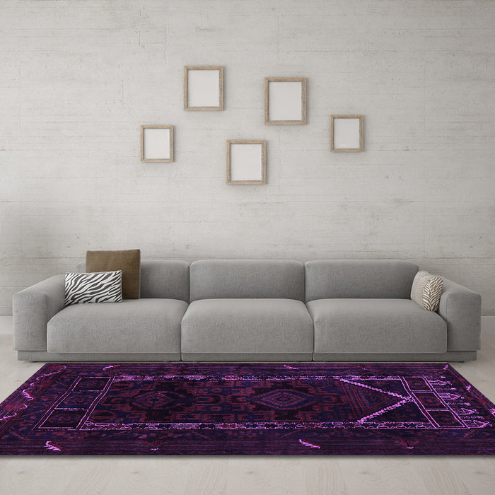 Machine Washable Persian Purple Traditional Area Rugs in a Living Room, wshtr2656pur
