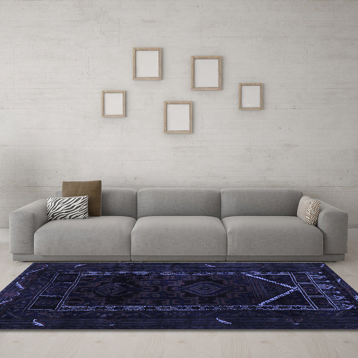 Machine Washable Persian Blue Traditional Rug in a Living Room, wshtr2656blu