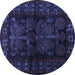 Round Machine Washable Persian Blue Traditional Rug, wshtr2657blu