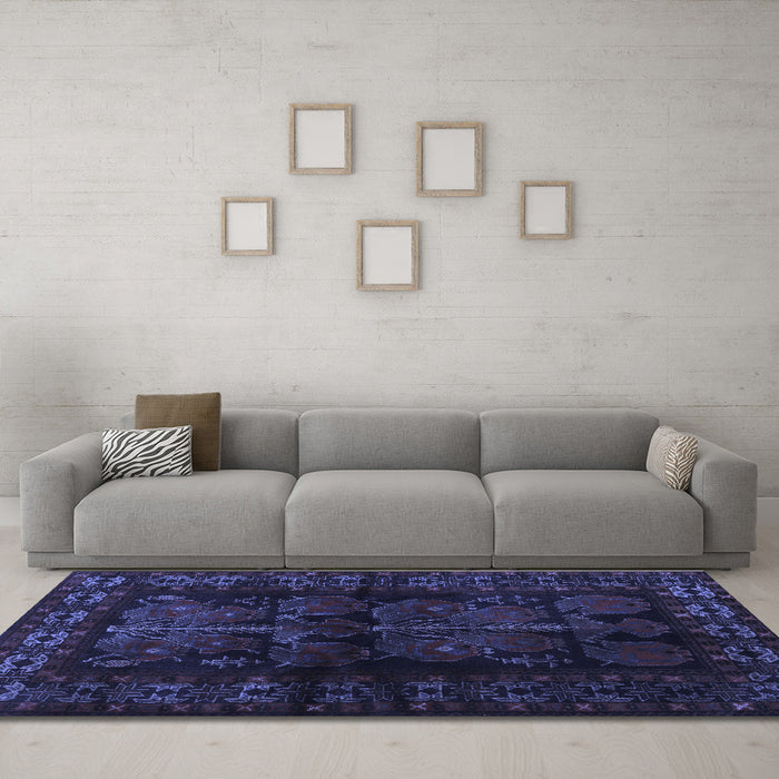 Machine Washable Persian Blue Traditional Rug in a Living Room, wshtr2657blu