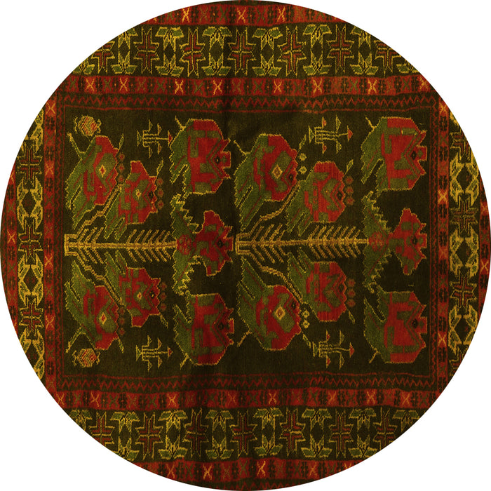 Round Machine Washable Persian Yellow Traditional Rug, wshtr2657yw
