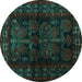 Round Machine Washable Persian Turquoise Traditional Area Rugs, wshtr2657turq