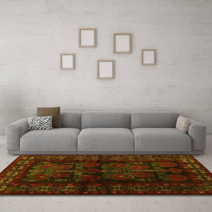 Machine Washable Persian Yellow Traditional Rug in a Living Room, wshtr2657yw