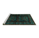 Sideview of Machine Washable Persian Turquoise Traditional Area Rugs, wshtr2657turq