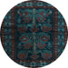 Round Machine Washable Persian Light Blue Traditional Rug, wshtr2657lblu