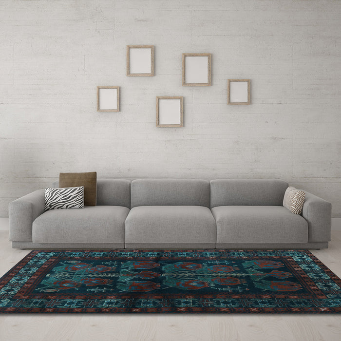 Machine Washable Persian Light Blue Traditional Rug in a Living Room, wshtr2657lblu