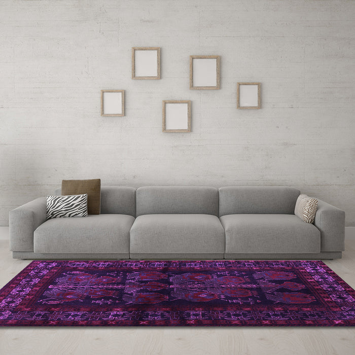 Machine Washable Persian Purple Traditional Area Rugs in a Living Room, wshtr2657pur