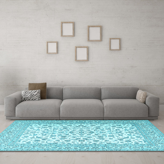 Machine Washable Persian Light Blue Traditional Rug in a Living Room, wshtr2659lblu