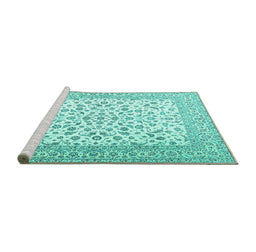 Sideview of Machine Washable Persian Turquoise Traditional Area Rugs, wshtr2659turq