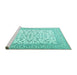 Sideview of Machine Washable Persian Turquoise Traditional Area Rugs, wshtr2659turq