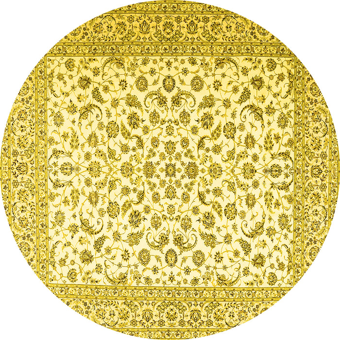 Round Machine Washable Persian Yellow Traditional Rug, wshtr2659yw