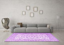 Machine Washable Persian Purple Traditional Area Rugs in a Living Room, wshtr2659pur