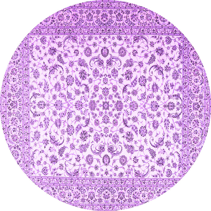 Round Machine Washable Persian Purple Traditional Area Rugs, wshtr2659pur