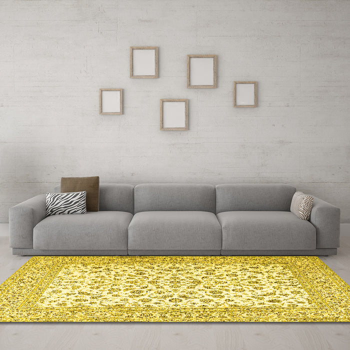Machine Washable Persian Yellow Traditional Rug in a Living Room, wshtr2659yw